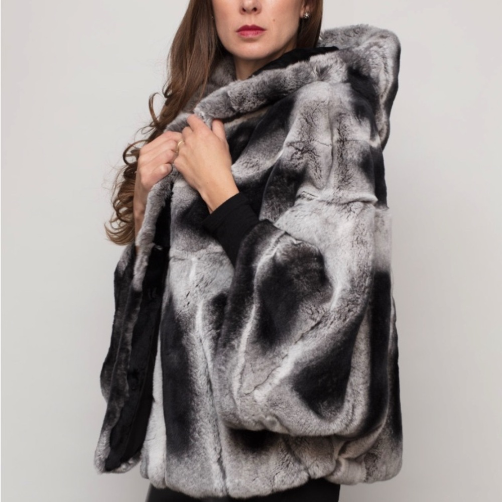 Genuine Black and Gray Rex Fur Coat